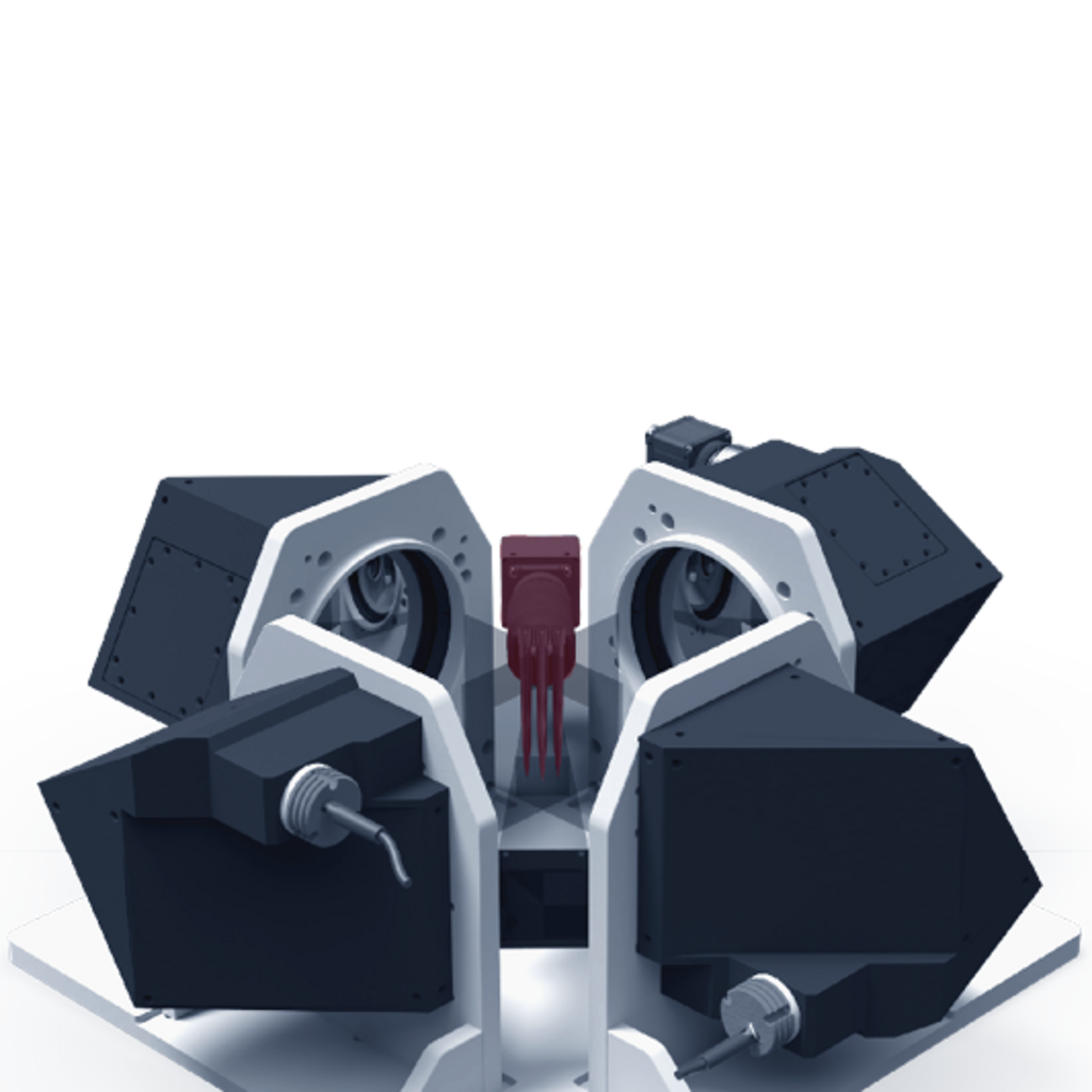 Design image of the side-view inspection of pipette tips in the production process - inspection for edge run-out, burrs and diameter - arrangement with 2 cameras