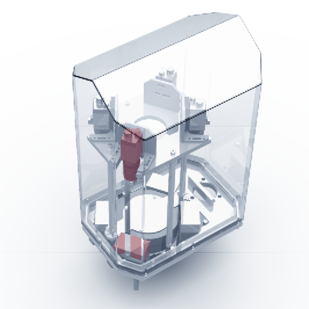 Design image of the crimping inspection of vials in the production process - checking for damage and proper crimping - arrangement with 4 cameras