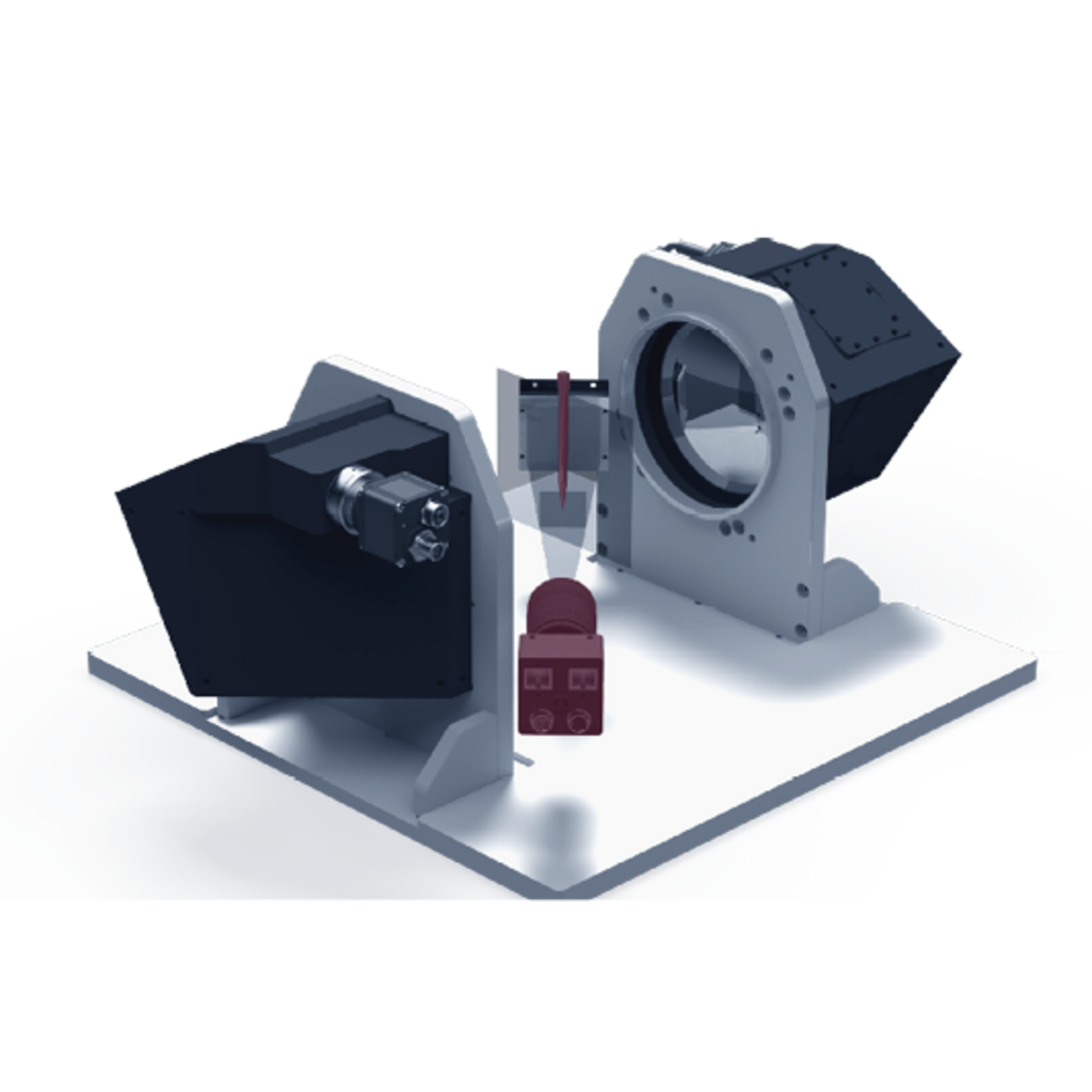 Design image of the side-view inspection of pipette tips in the production process - inspection for edge run-out, burrs and diameter - arrangement with 1 camera