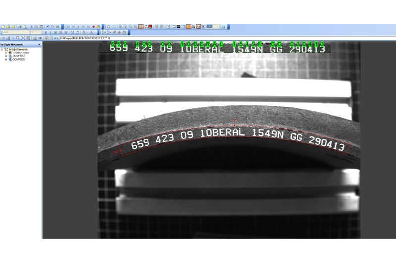 Application image of printed clear text with white inkjet or inkjet printing on a brake shoe