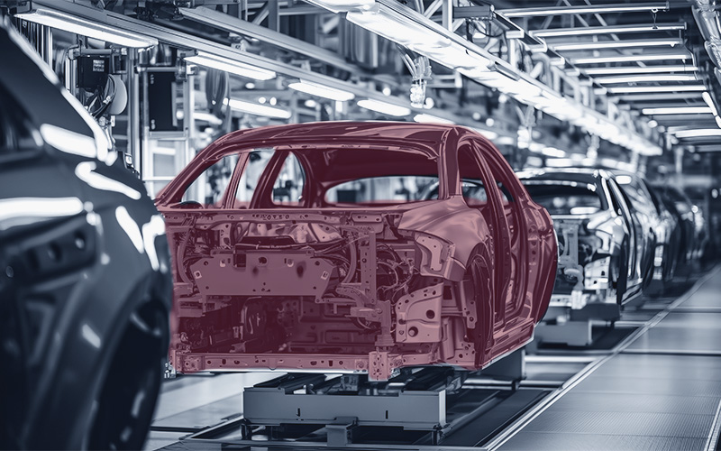 Einsatz von industrieller Bildverarbeitungslösungen in der Montage von Automobilen eine Fahrzeug-Karosserie wir automatisch auf der Produktionslinie geführt und Schritt für Schritt montiert