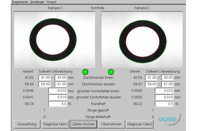 Applikationsbild der Durchmesser-Vermessung von Stützringen in der Automobil-Produktion